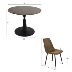 Harold+Bingo Modern 5 Piece Black Round Dining Table Set With Black Faux Leather Dining Chairs Set Of 4 With Walnut Finish Legs-Maison Boucle 9 Harold+Bingo Modern 5 Piece Black Round Dining Table Set With Black Faux Leather Dining Chairs Set Of 4 With Walnut Finish Legs-Maison Boucle -Baxton Studio Shop GUEST 98723362 a004 4b98 9cea 90ab0e1d45d4