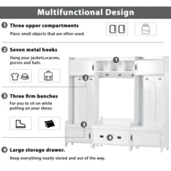 Modern Style 4-in-1 Multifunctional Hallway Coat Rack With 7 Metal Black Hooks And Storage Drawers - ModernLuxe 16 Modern Style 4-in-1 Multifunctional Hallway Coat Rack With 7 Metal Black Hooks And Storage Drawers - ModernLuxe -Baxton Studio Shop GUEST 987c4de4 e2c6 4efc 9b35 bb0ce109fd0f