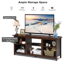 Costway TV Stand 58 Inch Entertainment Media Console Center Up To 65 Inch Coffee Or Black With 2 Tiers -Baxton Studio Shop GUEST 98cc1ed1 53ec 4c4a 9b57 fce95bc39a87
