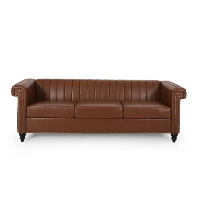 Drury Contemporary Channel Stitch 3 Seater Sofa With Nailhead Trim - Christopher Knight Home 10 Drury Contemporary Channel Stitch 3 Seater Sofa With Nailhead Trim - Christopher Knight Home - Image 10