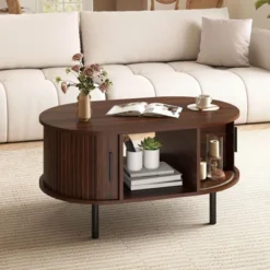 Costway Oval Coffee Table With Storage Sliding Tambour Doors Open Compartment -Baxton Studio Shop GUEST 9984895d c58c 4c7b 9ecf 76c57a780fed