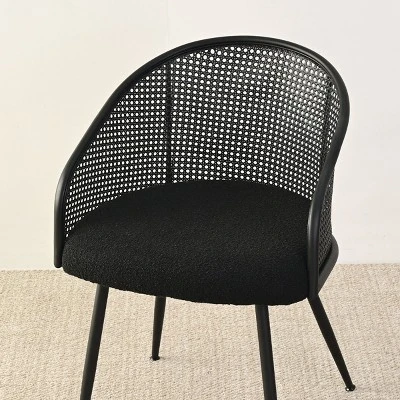 Set Of 6 Rattan Dining Chairs, Modern Upholstered Armchairs With Black Metal Frame & Woven Cane Back For Kitchen & Dining Room-Maison Boucle 4 Set Of 6 Rattan Dining Chairs, Modern Upholstered Armchairs With Black Metal Frame & Woven Cane Back For Kitchen & Dining Room-Maison Boucle - Image 4