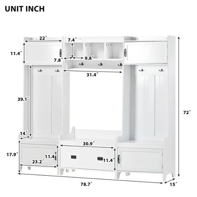 Modern Style 4-in-1 Multifunctional Hallway Coat Rack With 7 Metal Black Hooks And Storage Drawers - ModernLuxe 2 Modern Style 4-in-1 Multifunctional Hallway Coat Rack With 7 Metal Black Hooks And Storage Drawers - ModernLuxe - Image 2