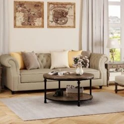 Round Coffee Table Coffee Table For Living Room 2-Tier Rustic Wood Desktop With Storage Shelf Modern Design Home Furniture -Baxton Studio Shop GUEST 99f7ab92 9a1c 46b4 bde7 d6986af4f392