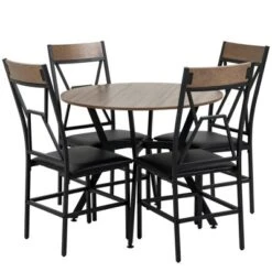 HOMCOM Industrial Dining Table Set Space-Saving Kitchen Table And Chairs Set With Round Table Padded Seat And Steel Frame Brown 5 Piece 7 HOMCOM Industrial Dining Table Set Space-Saving Kitchen Table And Chairs Set With Round Table Padded Seat And Steel Frame Brown 5 Piece -Baxton Studio Shop GUEST 9a199777 f0c1 4897 bd5a a9973e9499ce