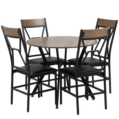 HOMCOM Industrial Dining Table Set Space-Saving Kitchen Table And Chairs Set With Round Table Padded Seat And Steel Frame Brown 5 Piece 3 HOMCOM Industrial Dining Table Set Space-Saving Kitchen Table And Chairs Set With Round Table Padded Seat And Steel Frame Brown 5 Piece - Image 3