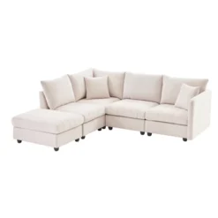 89" Modern L-Shaped Sectional Sofa With Vertical Stripes, 5-Seat Sofa Couch With Convertible Ottoman 4W - ModernLuxe -Baxton Studio Shop GUEST 9a32bd38 671b 43b7 bf59 260a0826a246