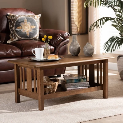 Rylie Rectangular Wood Coffee Table Brown - Baxton Studio: Mission Style, Lower Shelf Storage 5 Rylie Rectangular Wood Coffee Table Brown - Baxton Studio: Mission Style, Lower Shelf Storage - Image 5