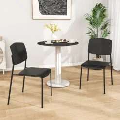 Tangkula Dining Chair Set Of 2 W/Ergonomic Backrest & Wide Seat Stackable Kitchen Chairs