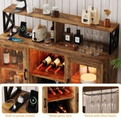 Bar Cabinet, Liquor Cabinet For Home With Power Outlets, Led Lights And Glass Holder, Wine Cabinet With Storage And Racks For Home, Kitchen -Baxton Studio Shop GUEST 9aa46855 b6fb 4e4b b770 3e37399c8af4