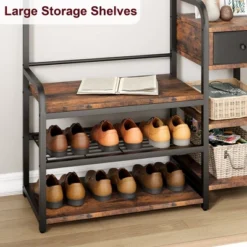 Hall Tree Shoe Bench, 8 Sturdy Hooks, 5-in-1 Industrial Entryway Bench With Storage Drawer, Coat Rack For Apartment, Bedroom, Rustic Brown -Baxton Studio Shop GUEST 9aa524c2 cdf8 4d60 bd20 0c10540eaf03