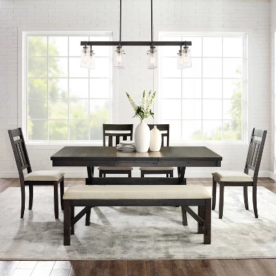 Hayden 6pc Extendable Dining Set With Bench And 4 Slat Back Chairs Slate - Crosley 2 Hayden 6pc Extendable Dining Set With Bench And 4 Slat Back Chairs Slate - Crosley - Image 2