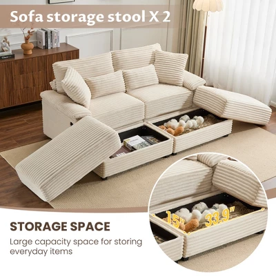 74"W Sectional Sofa Couch With Reversible Ottoman, Soft Corduroy Fabric Loveseat With Storage Ottomans & USB Port - ModernLuxe 5 74"W Sectional Sofa Couch With Reversible Ottoman, Soft Corduroy Fabric Loveseat With Storage Ottomans & USB Port - ModernLuxe - Image 5
