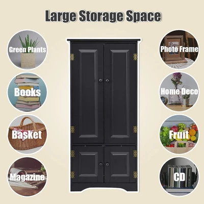 Costway Accent Storage Cabinet Adjustable Shelves Antique 2 Door Floor Cabinet Black 5 Costway Accent Storage Cabinet Adjustable Shelves Antique 2 Door Floor Cabinet Black - Image 5
