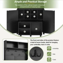 TIRAMISUBEST Farmhouse 4-in-1 Hall Tree With Barn Doors - Black Entryway Organizer With Storage -Baxton Studio Shop GUEST 9ba40fed 91a9 4392 9195 1f4876553acd