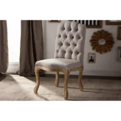 Hudson Weathered Oak Finish And Fabric Button Tufted Upholstered Dining Chair Beige - Baxton Studio: French Country Cottage Style -Baxton Studio Shop GUEST 9bef8001 ac0f 4eea 9058 7345ab41a380