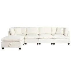 128" Upholstered Modular Sectional Sofa With Removable Storage Ottoman, 2 Hidden Cup Holders-ModernLuxe -Baxton Studio Shop GUEST 9c09820a b5b5 4b58 98cb e90146317e7b