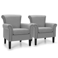 Costway Set Of 2 Upholstered Fabric Accent Chairs W/ Rubber Wood Legs Dark GrayLight Gray -Baxton Studio Shop GUEST 9c5eb610 fcf9 4632 b099 9f35fdb6ec6b