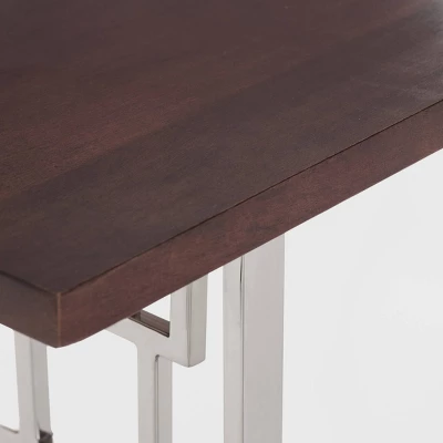 Lennox Contemporary Wood And Silver Metal Bench Dark Walnut Brown - Adore Decor 3 Lennox Contemporary Wood And Silver Metal Bench Dark Walnut Brown - Adore Decor - Image 3