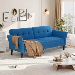 89" Futon Sofa Bed, Convertible Sleeper Sofa With Adjustable Backrest & Armrest, Modern Futon Couch Bed, Loveseat -Baxton Studio Shop GUEST 9c8f6835 3be5 4e31 9773 2b8fa92df272