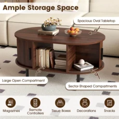 Costway Oval Coffee Table With Storage Sliding Tambour Doors Open Compartment -Baxton Studio Shop GUEST 9c916bbd e63c 42e9 8a76 98484313b701