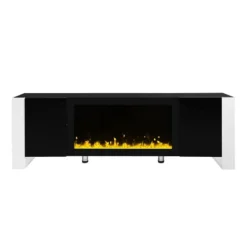 68"W TV Stand TV Console Sideboard Entertainment Center Media Console With Electric Fireplace And Cabinets For TVs Up To 78", White/Black-ModernLuxe -Baxton Studio Shop GUEST 9c997f78 f92f 46ea a623 2ba3bdda4017