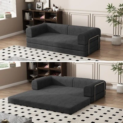 Convertible Corduroy Sleeper Sofa Bed: 3-Seater Futon With King Mattress. No-Assembly Fixed Frame For Living Room, Dorm & Studio. 6 Convertible Corduroy Sleeper Sofa Bed: 3-Seater Futon With King Mattress. No-Assembly Fixed Frame For Living Room, Dorm & Studio. - Image 6