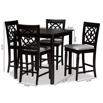 5pc Arden Upholstered Wood Pub Counter Height Dining Set Gray/Espresso - Baxton Studio 3 5pc Arden Upholstered Wood Pub Counter Height Dining Set Gray/Espresso - Baxton Studio - Image 3