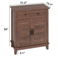 Set Of 2 Rustic Storage Cabinet Adjustable 3-Tier, Farmhouse Entryway Organizer With Slatted Doors, Kitchen Storage Cabinet With Large Drawer