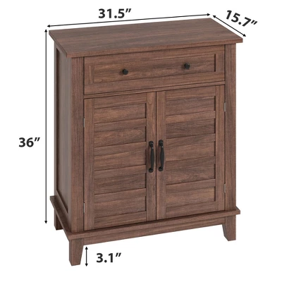 Set Of 2 Rustic Storage Cabinet Adjustable 3-Tier, Farmhouse Entryway Organizer With Slatted Doors, Kitchen Storage Cabinet With Large Drawer 1 Set Of 2 Rustic Storage Cabinet Adjustable 3-Tier, Farmhouse Entryway Organizer With Slatted Doors, Kitchen Storage Cabinet With Large Drawer