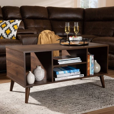 Linas Wood Coffee Table Walnut - Baxton Studio: Mid-Century Modern Design, Rubberwood Frame, Rectangular Shape 4 Linas Wood Coffee Table Walnut - Baxton Studio: Mid-Century Modern Design, Rubberwood Frame, Rectangular Shape - Image 4