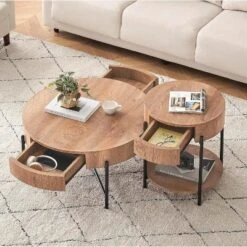 Round Coffee Table With Drawers Circle Living Room Table Wood Accent Coffee Table -Baxton Studio Shop GUEST 9d6a221a 7900 452c a727 44f287d54b54