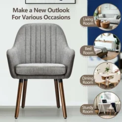 Costway Set Of 2 Accent Chairs Fabric Upholstered Armchairs W/Wooden Legs Beige/Gray 14 Costway Set Of 2 Accent Chairs Fabric Upholstered Armchairs W/Wooden Legs Beige/Gray -Baxton Studio Shop GUEST 9da802f5 656e 4db0 8618 8c8a858d1a28
