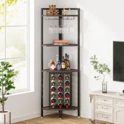 Tribesigns Corner Home Bar Racks, 4-Tier Liquor Shelf With Glass Holder