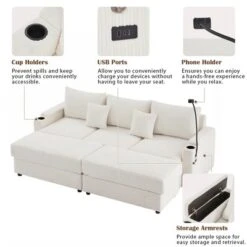 2/4/5/6 Pcs Sectional Sofa Couch, Storage Sofa Chair With Movable Ottoman, USB Ports, Cup Holders, Phone Holder -ModernLuxe -Baxton Studio Shop GUEST 9db24199 70a4 4420 8593 0be0aca22d3b