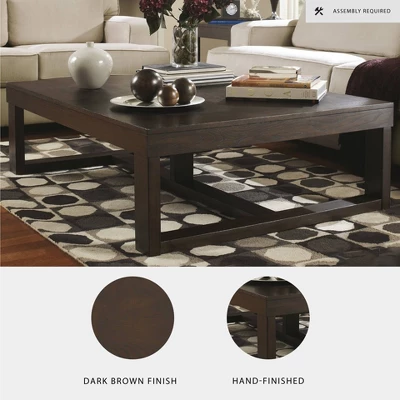 Watson Rectangular Cocktail Table Dark Brown - Signature Design By Ashley: Modern Trestle Base, Hardwood Veneer 2 Watson Rectangular Cocktail Table Dark Brown - Signature Design By Ashley: Modern Trestle Base, Hardwood Veneer - Image 2