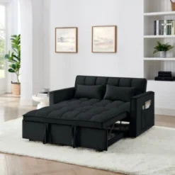 54.33" Modern Convertible Sleeper Sofa Bed With Adjustable Back, Compact Pull-Out Velvet Loveseat For Small Apartments Or Offices-The Pop Home