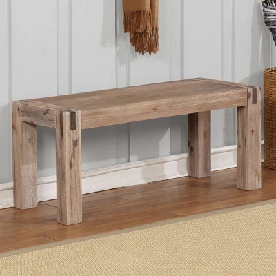 40" Woodstock Acacia Wood With Metal Inset Wide Bench Brushed Driftwood - Alaterre Furniture 1 40" Woodstock Acacia Wood With Metal Inset Wide Bench Brushed Driftwood - Alaterre Furniture