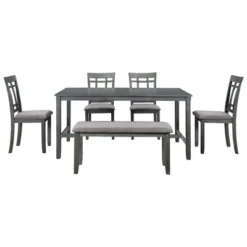 6-Piece Farmhouse Rustic Wooden Dining Table Set With 4 Chairs And Bench, Antique Gray - ModernLuxe -Baxton Studio Shop GUEST 9e45f566 f2bc 494a 90f0 42f0bfe76aab