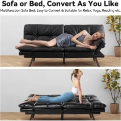 Vipbear 71" Futon Convertible Memory Foam Sofa Bed, Modern Loveseat For Living Room, Adjustable Armrests Backrest Sofabed, Faux Leather - Black -Baxton Studio Shop GUEST 9e65d9d6 419e 43a0 b22c 96b4ae89f513