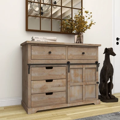 Farmhouse 5 Drawer Cabinet Brown - Olivia & May 5 Farmhouse 5 Drawer Cabinet Brown - Olivia & May - Image 5