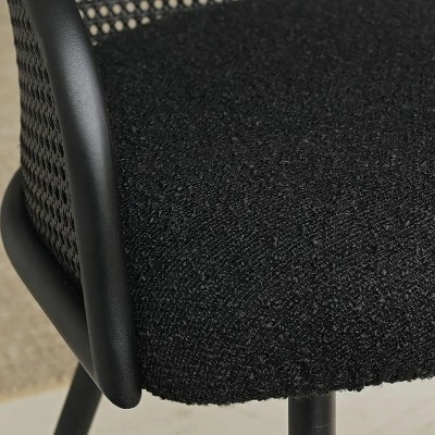 Set Of 6 Rattan Dining Chairs, Modern Upholstered Armchairs With Black Metal Frame & Woven Cane Back For Kitchen & Dining Room-Maison Boucle 5 Set Of 6 Rattan Dining Chairs, Modern Upholstered Armchairs With Black Metal Frame & Woven Cane Back For Kitchen & Dining Room-Maison Boucle - Image 5