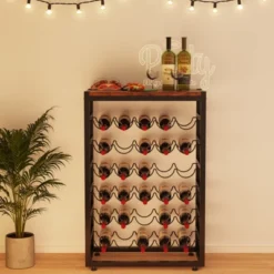 Itopfox 6-Tier Free Standing Wine Rack With Wooden Table Top, Sturdy Metal Bottle Holder For Kitchen Bar Pantry, Holds 30 Bottles -Baxton Studio Shop GUEST 9f7fc57b 9cc9 473b a642 79b8722ad4c5