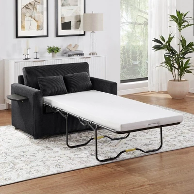 47.2" Twin Size Corduroy Sleeper Sofa With Foldable Mattress, Multi-Function Pull Out Sofa Bed For Guest Room Or Small Apartment–The Pop Home 2 47.2" Twin Size Corduroy Sleeper Sofa With Foldable Mattress, Multi-Function Pull Out Sofa Bed For Guest Room Or Small Apartment–The Pop Home - Image 2