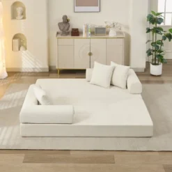 Floor Sofa Bed Chenille Upholstered Sofa Convertible Folding Mattress Couch Sleeper Sofa, Beige/Black/Green/Blue - ModernLuxe -Baxton Studio Shop GUEST 9f856e5a 6cc0 44c6 984f 2e6ac5d942ac