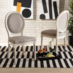 Set Of 2 Louis Fabric Upholstered Dining Chairs With Nailhead Trim - Baxton Studio