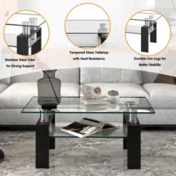 Costway Rectangle Glass Coffee Table Metal Legs End Table Livingroom WhiteBlackCoffeeNature -Baxton Studio Shop GUEST a02cfd0e 2135 411b b336 a837a881ada4