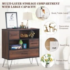 Costway Sideboard Storage Cabinet Multipurpose Display Unit W/Metal Leg & Drawers Walnut 14 Costway Sideboard Storage Cabinet Multipurpose Display Unit W/Metal Leg & Drawers Walnut -Baxton Studio Shop GUEST a03923d9 bddf 4444 81fe ea6d955c2aa5