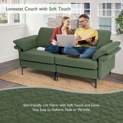 Costway Modern Loveseat Fabric 2-Seat Sofa Couch For Small Space W/Metal Legs Army 3 Costway Modern Loveseat Fabric 2-Seat Sofa Couch For Small Space W/Metal Legs Army - Image 3