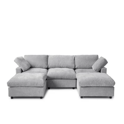 Cloud Couch Modular Sectional Sofa,100.5" U Shaped Couch, Oversized Convertible Wide Seater,3 Seater With 2 Ottomans For Living Room SetGray 2 Cloud Couch Modular Sectional Sofa,100.5" U Shaped Couch, Oversized Convertible Wide Seater,3 Seater With 2 Ottomans For Living Room SetGray - Image 2